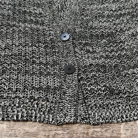 J.Jill Black White Marled Knit Cardigan Sweater Cotton Blend Loungewear Cozy - Picture 3 of 6